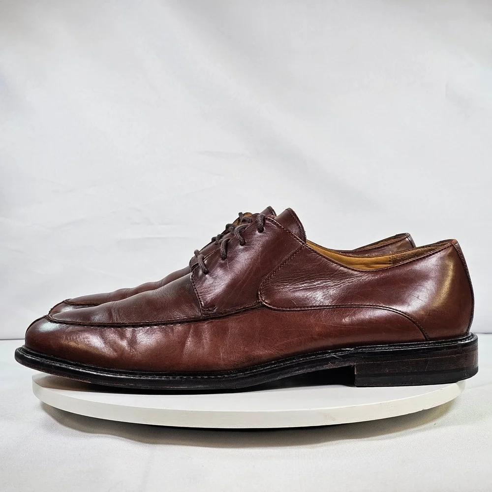Johnston & Murphy Mens Brown Leather Apron Toe Oxford Dress Shoes Size 10M